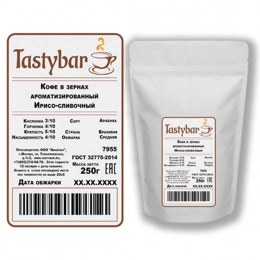 Кофе в зернах ароматизированный "Ирисо-сливочный" 250гр